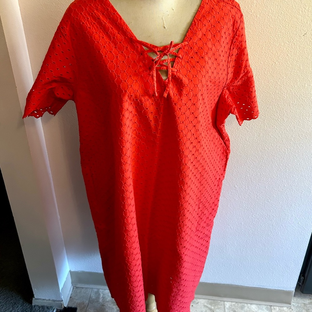 Dip dress red eyelet fabric sz XXL lace up detail good condition